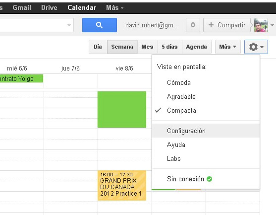 Acceso a la configuración de calendarios