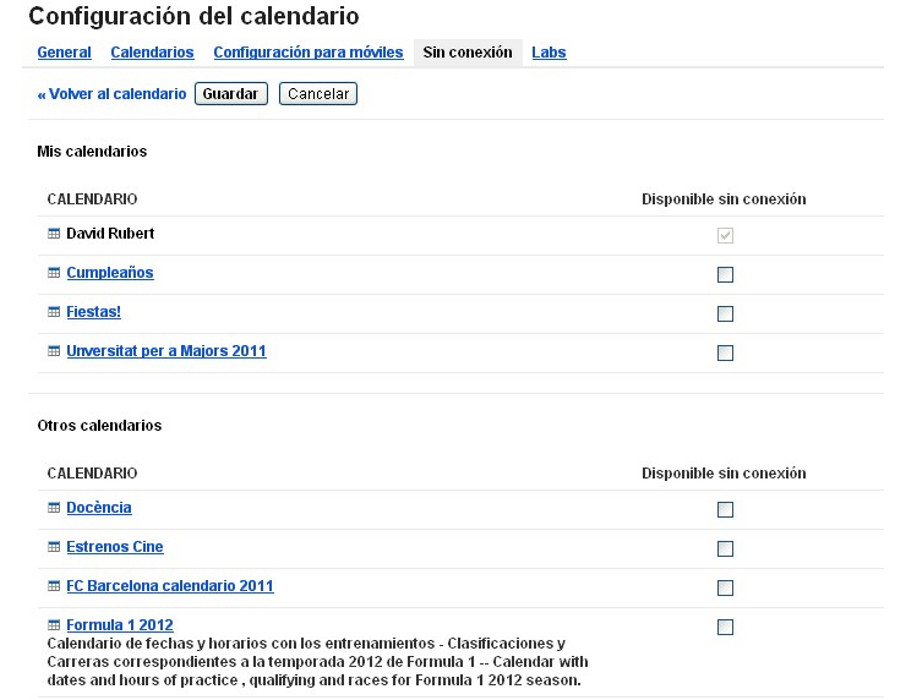 Disponibilidad sin conexión de calendarios