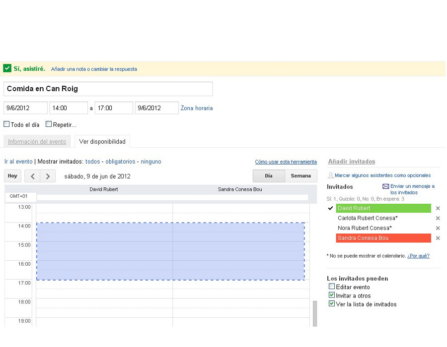 Evento con invitados, consultar calendarios ajenos