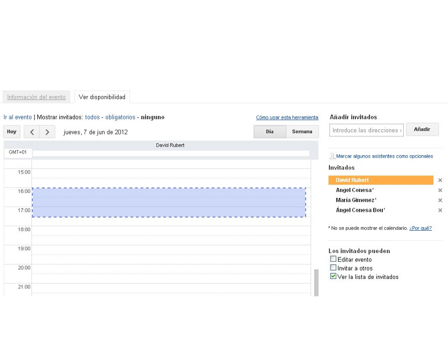 Podemos visualizar la disponibilidad del resto de asistentes